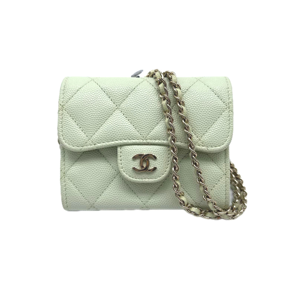 CHANEL Matelassé Classic Chain Mini Wallet AP0238 Shoulder Bag, Green Caviar ...